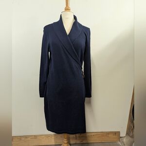 Ralph Lauren Chaps Navy Blue Long Sleeve Sweater Dress Large Office Midi